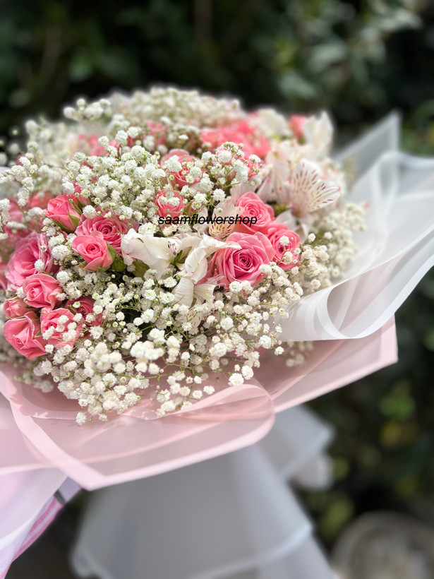 دسته گل رز مینیاتوری صورتی