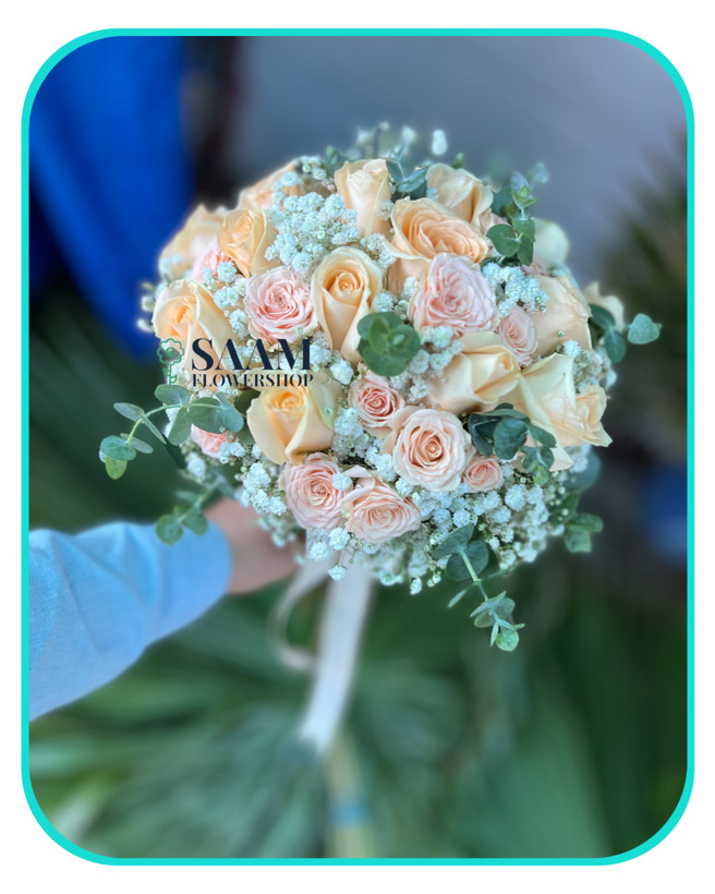 دسته گل عروس رز گلبهی