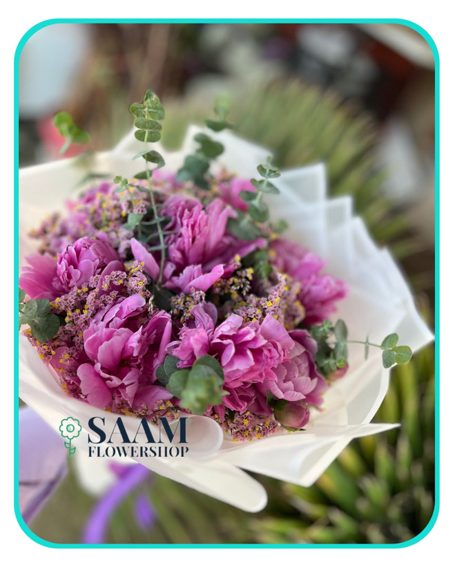 دسته گل پیونی سرخابی