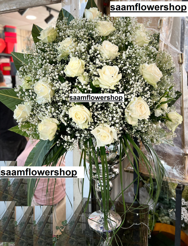 گل رز سفید با جام نقره ای برای نامزدی با قیمت مناسب
