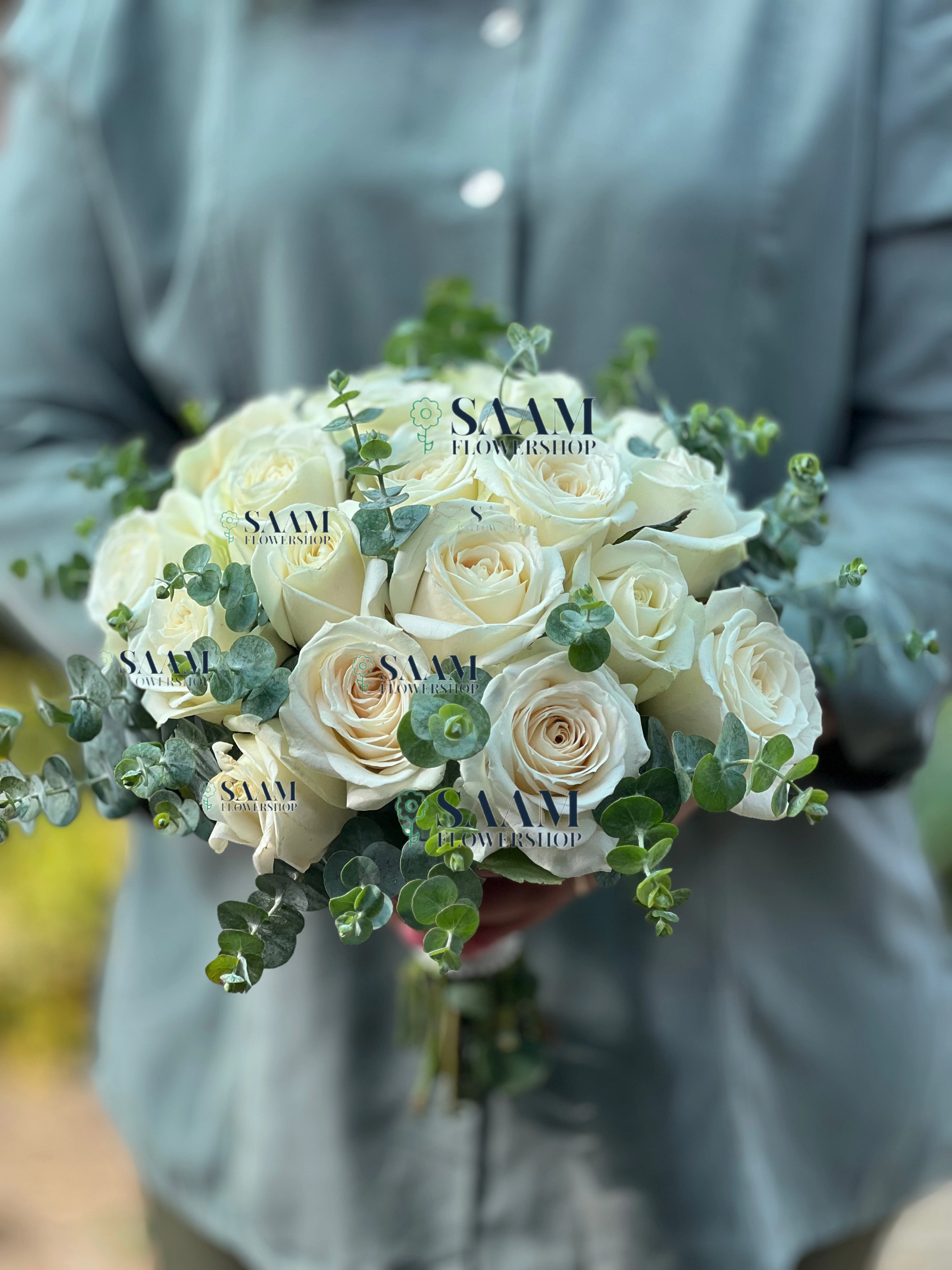 دسته گل عروس رز نباتی