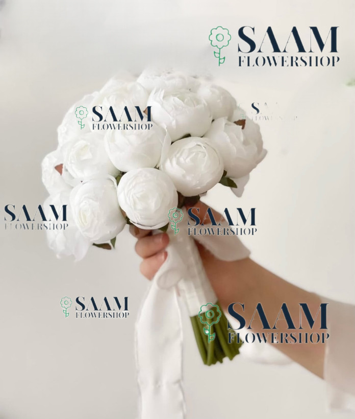 دسته گل عروس پیونی سفید بزرگ